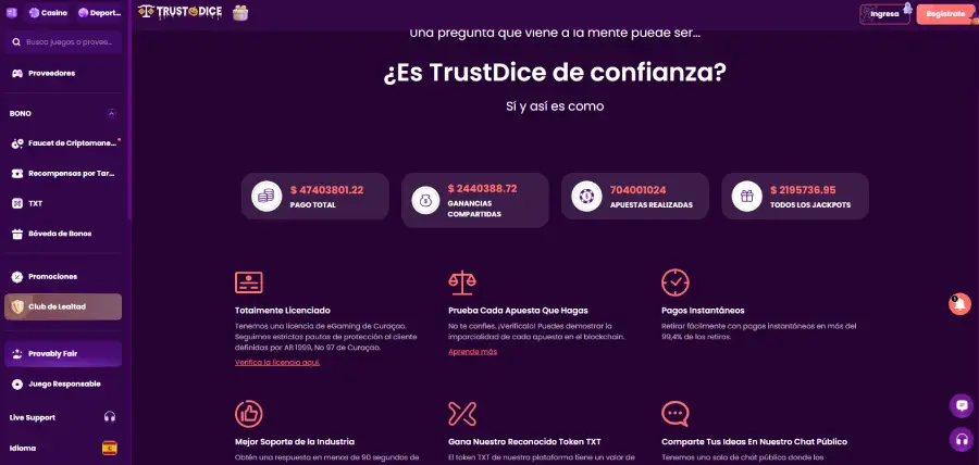 TrustDice demuestra con datos su confianza y seguridad.