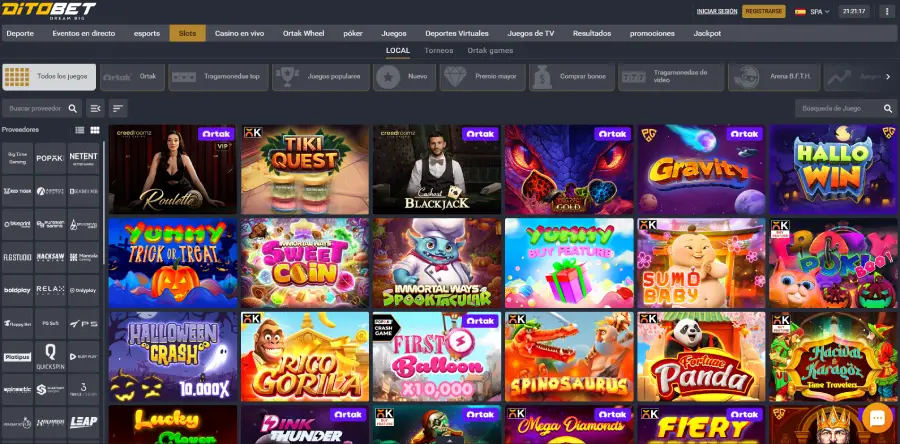 La galería de juegos de Ditobet Casino tiene múltiples filtros y es fácil de navegar.