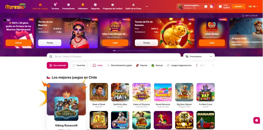 La interfaz de Hit N Spin Casino hace que el sitio sea fácil de navegar.