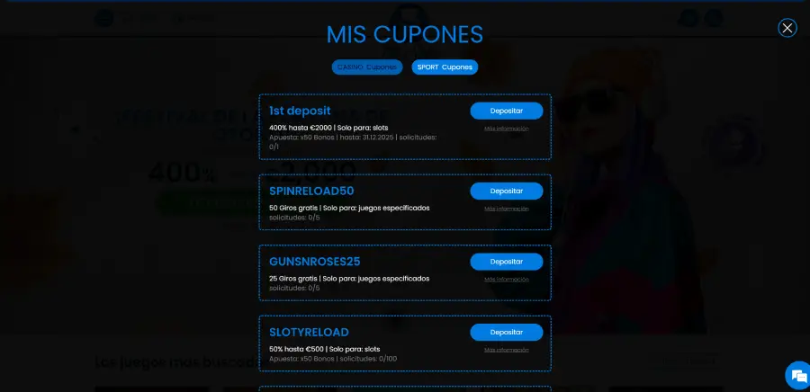 Los bonos de Mr Sloty Casino son variados y se pueden utilizar en las secciones de deportes y de casino.