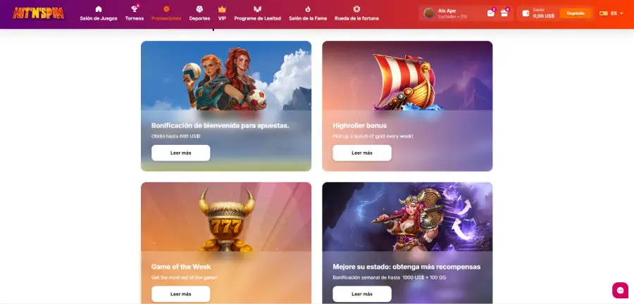 Promociones de HitNSpin Casino.