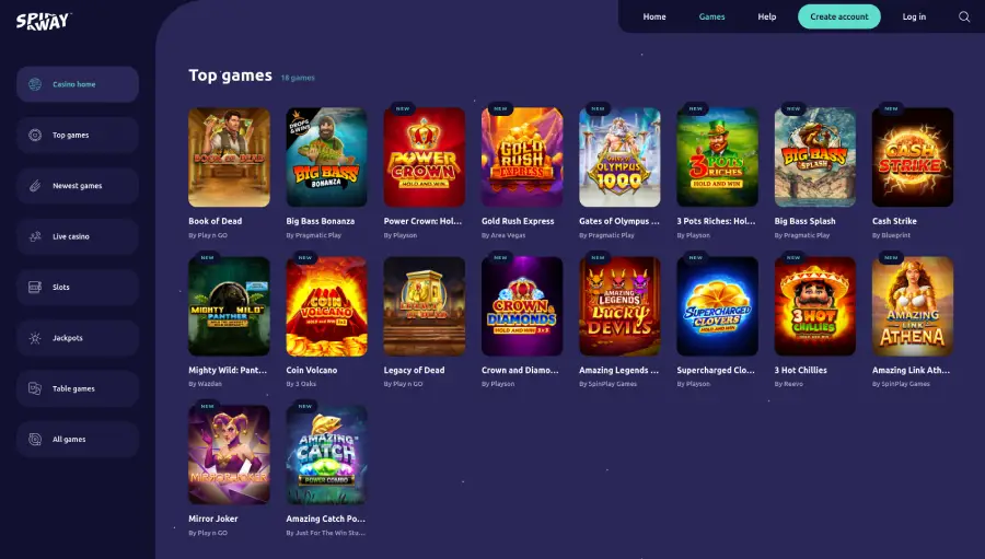 Selección principal de juegos exclusivos en SpinAway Casino