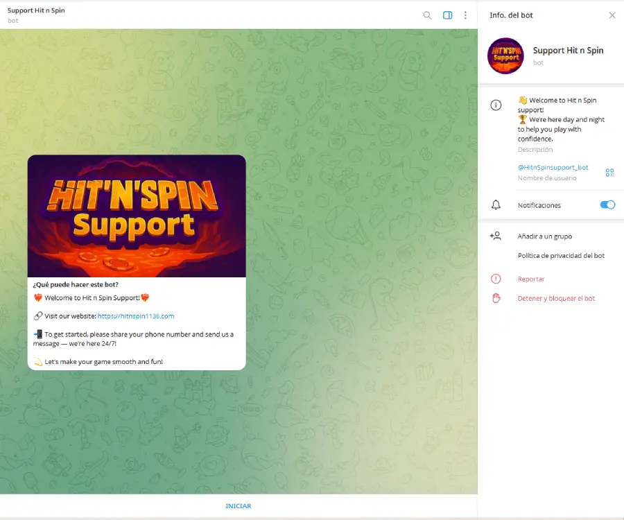 Canal de Telegram de HitNSpin.