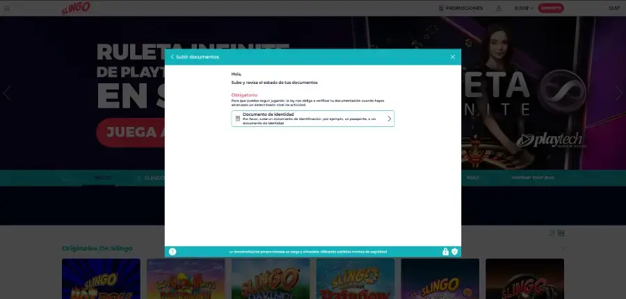 Slingo Casino solo permite jugar luego de la verificación de identidad obligatoria