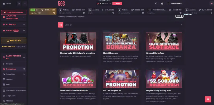 Hay promociones tradicionales en 500 Casino, como bien encontrarás otras promociones a través del portal.