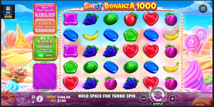 Captura de pantalla de la tragamonedas Sweet Bonanza 1000 en Casinostars