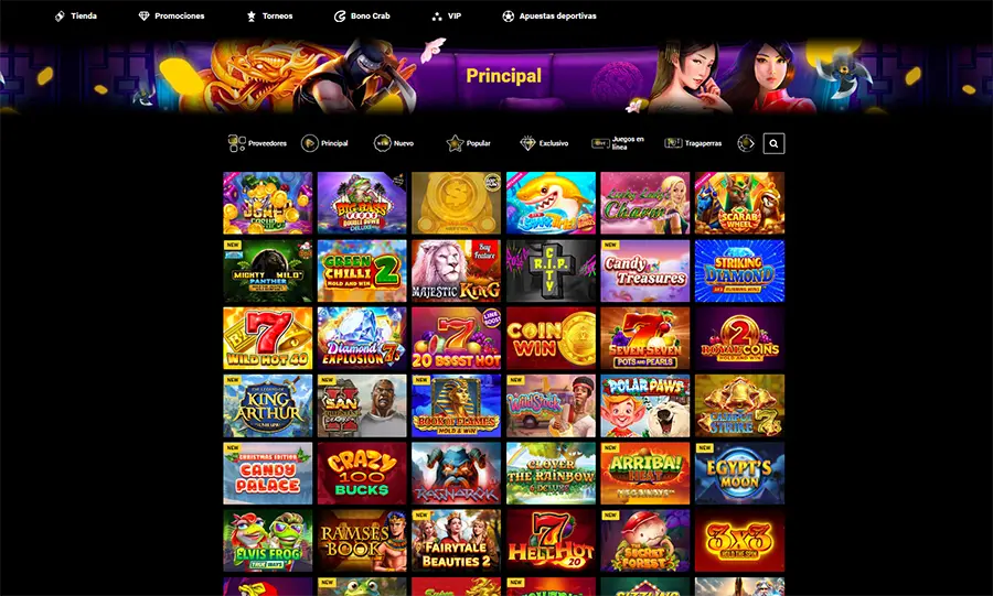 Captura de pantalla de la sección de los principales juegos de ZetCasino