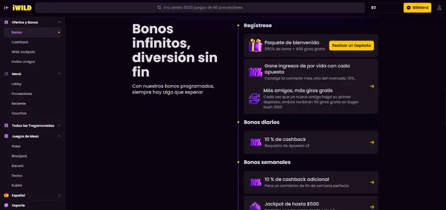 Las promociones de iWild se basan en bonificaciones.