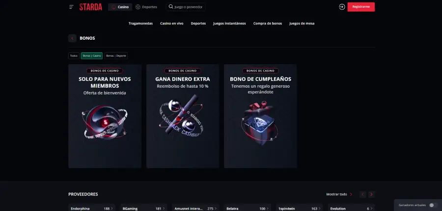Al momento de esta auditoría de Starda, solo había activos 3 bonos de casino.