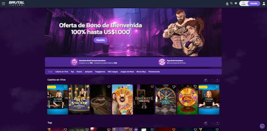 La plataforma de Brutal Casino es compatible con teléfonos móviles y computadores.