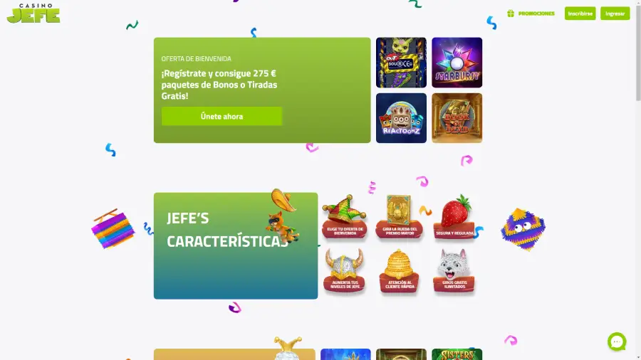Casino Jefe tiene un diseño sencillo, claro y sin detalles ocultos