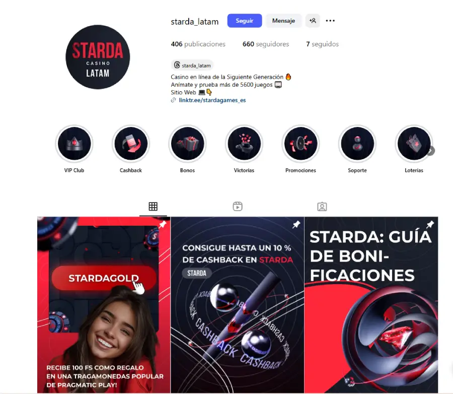 En las redes sociales de Starda puedes descubrir códigos promocionales.