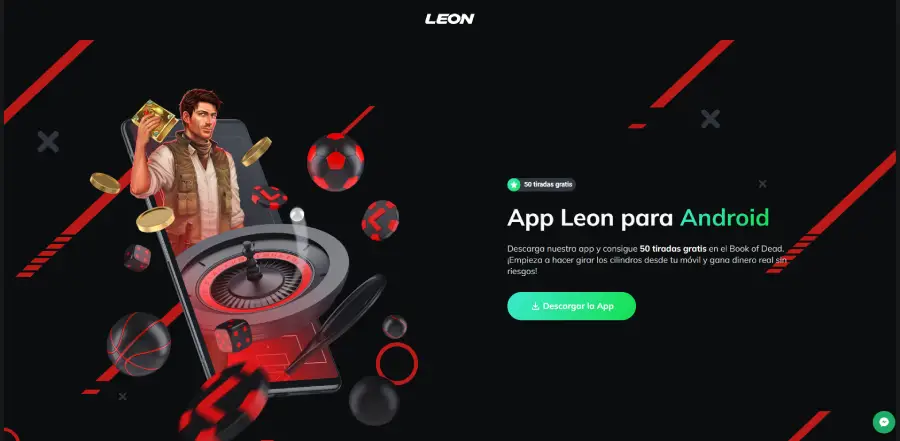 Puedes descargar la app de Android de Leon Casino para conseguir 50 free spins.