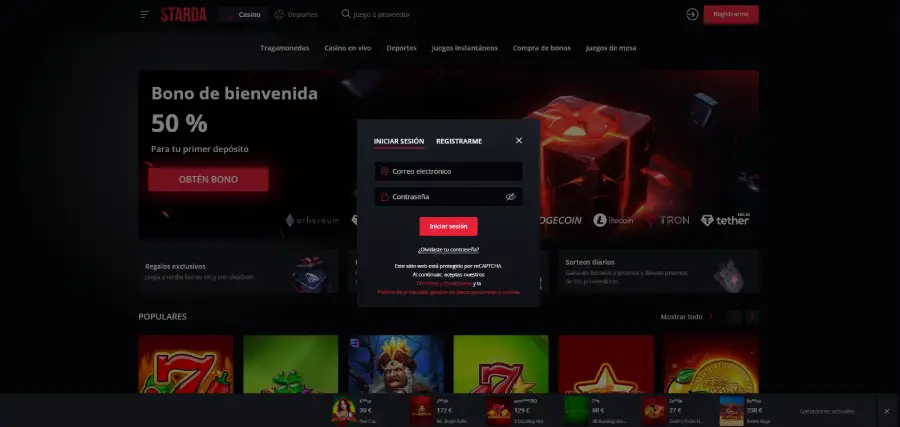 Formulario para crear una cuenta en Starda Casino.