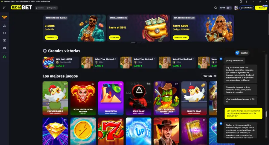 El chat en vivo de BDMBet está desarrollado con Inteligencia Artificial.