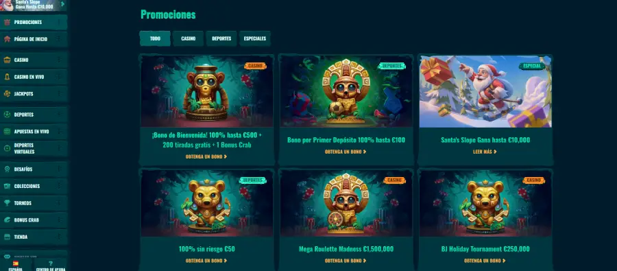 Spinanga Casino ofrece bonos tradicionales y otras secciones de bonos complementarias.