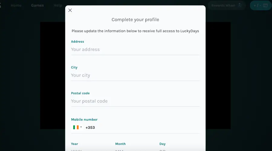 Verificación de cuenta en Lucky Days Casino.
