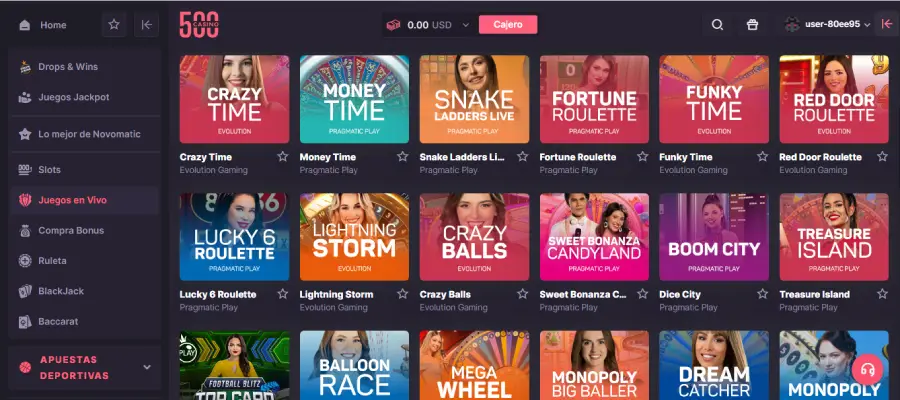 Casino en vivo de 500 Casino.