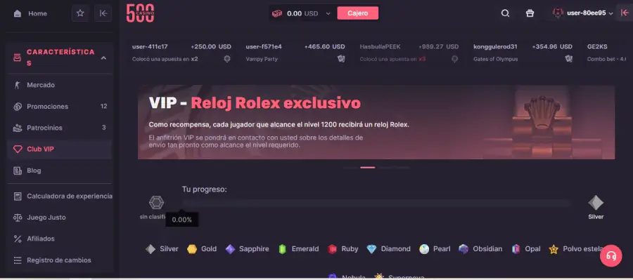 El club VIP de 500 te recompensa con regalos de lujo.