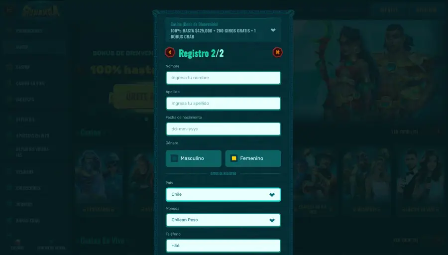 Pasos de registro en Spinanga Casino.