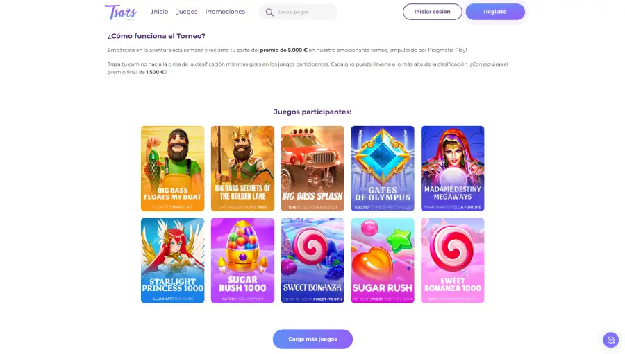 Tsars tiene torneos muy competitivos en los que es posible ganar dinero en efectivo, bonos o free spins