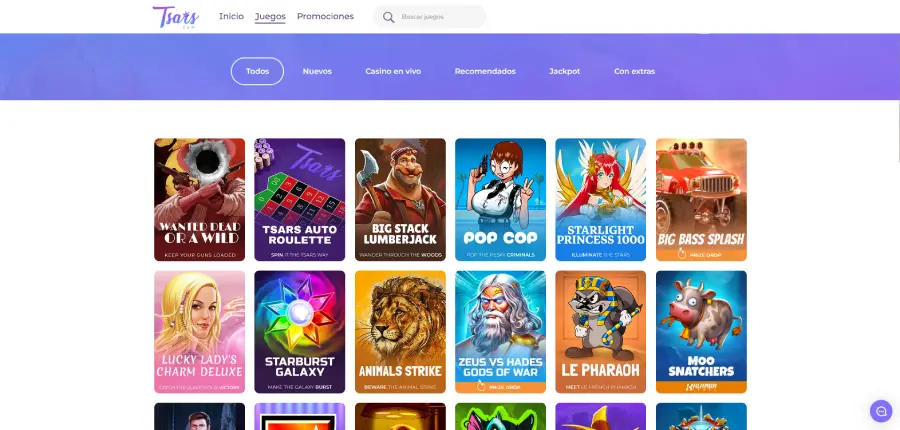 El catálogo de juegos de Tsars Casino es uno de los fuertes del portal.