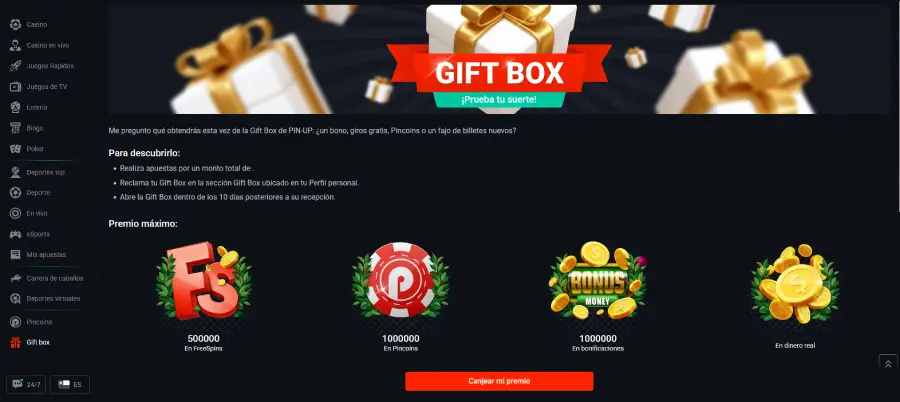 Pin-Up Casino tiene gift boxes que te permiten obtener premios adicionales.