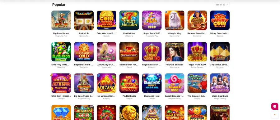HitNSpin ofrece una gran selección de juegos, uno de los fuertes de este casino.