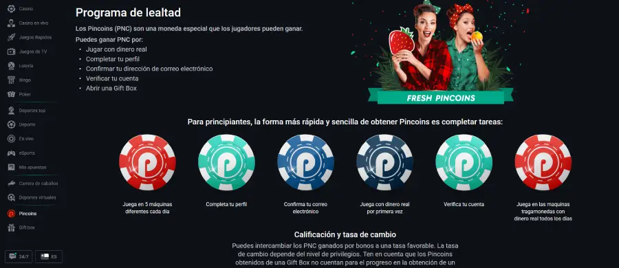 El sistema de Pincoins te permite obtener premios adicionales al apostar regularmente en Pin-Up-
