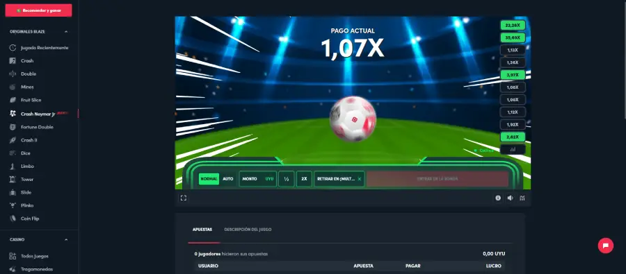 Uno de los juegos crash de Blaze es el juego original de Neymar.