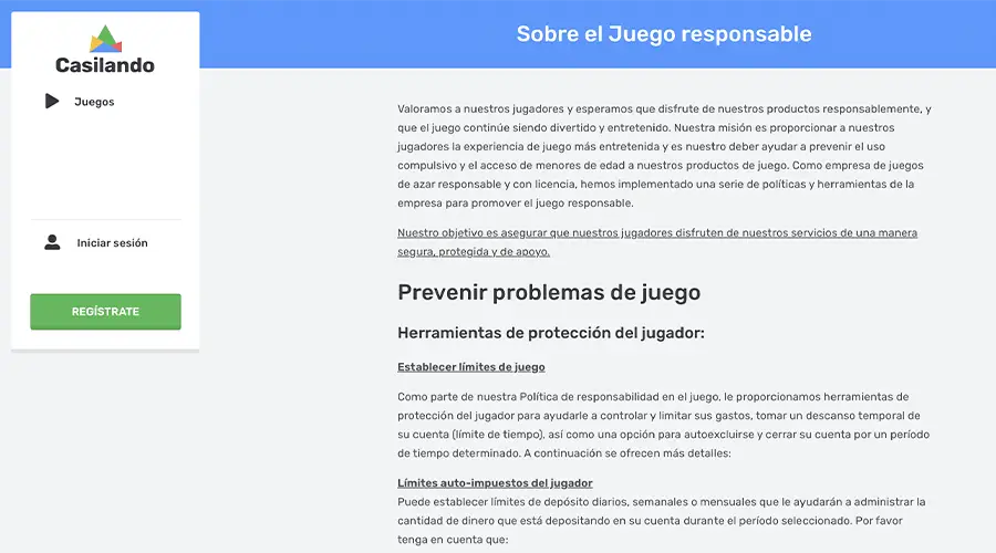 Casilando tiene robustas herramientas de Juego Responsable.