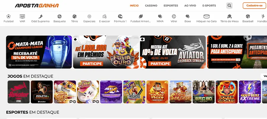ApostaGanha tiene un interfaz intuitiva y que llama la atención apenas entras al casino de internet.