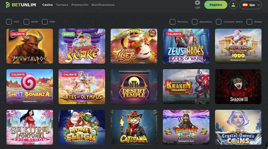 Betunlim tiene una amplia variedad de juegos de casino. 