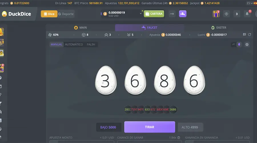 Grifo de criptomonedas en DuckDice Casino.