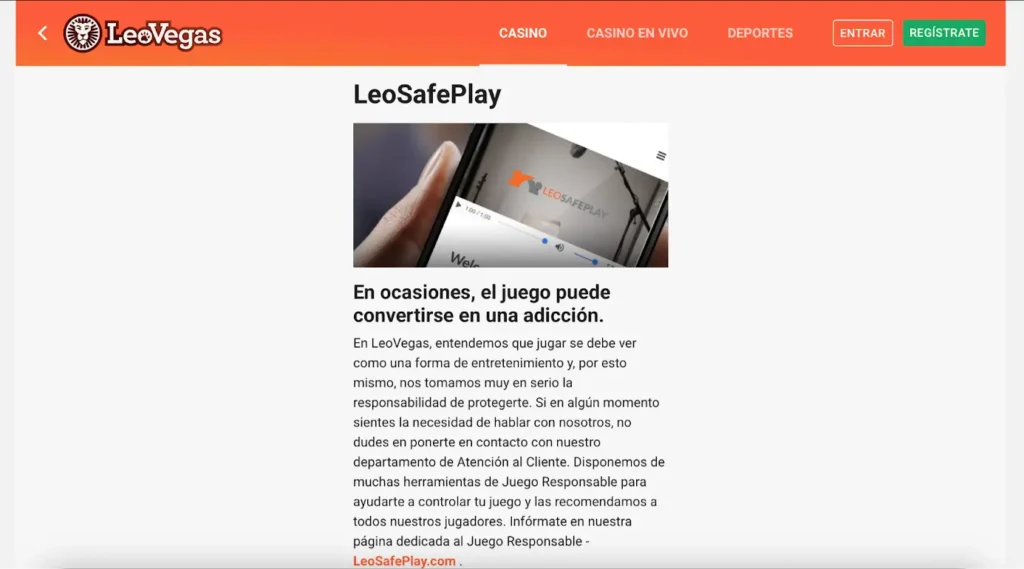 LeoVegas es uno de los casinos en línea seguros con un excelente programa de Juego Responsable: LeoSafePlay.