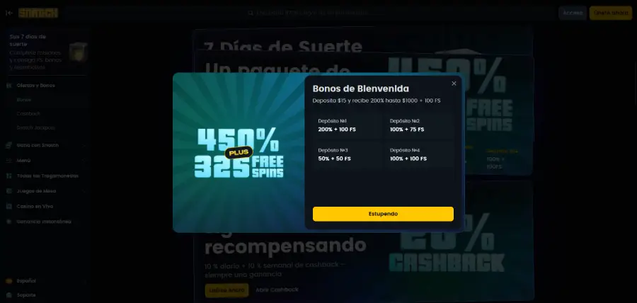 Bono de bienvenida de Snatch Casino.