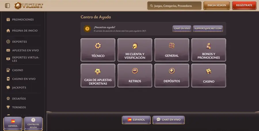 Centro de Ayuda del casino de internet ViciBet. 
