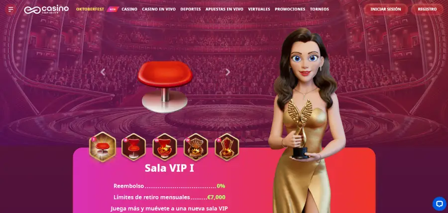 El club VIP de Casino Infinity aumenta progresivamente tus beneficios.
