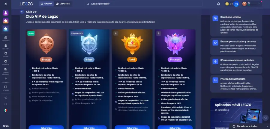 En Legzo Casino se premia tu fidelidad como jugador en la plataforma con su club VIP.
