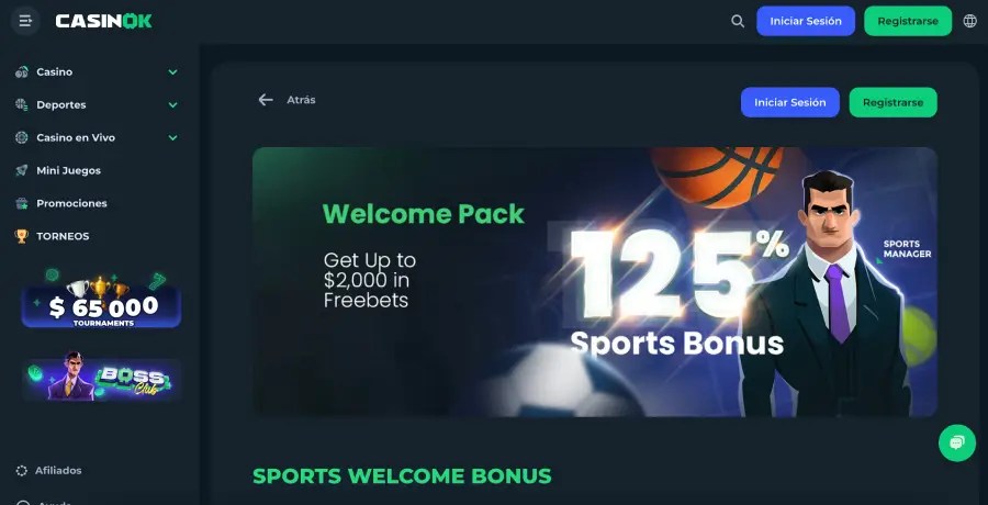 La oferta para nuevos jugadores de apuestas deportivas de CasinOK es de hasta 125%.
