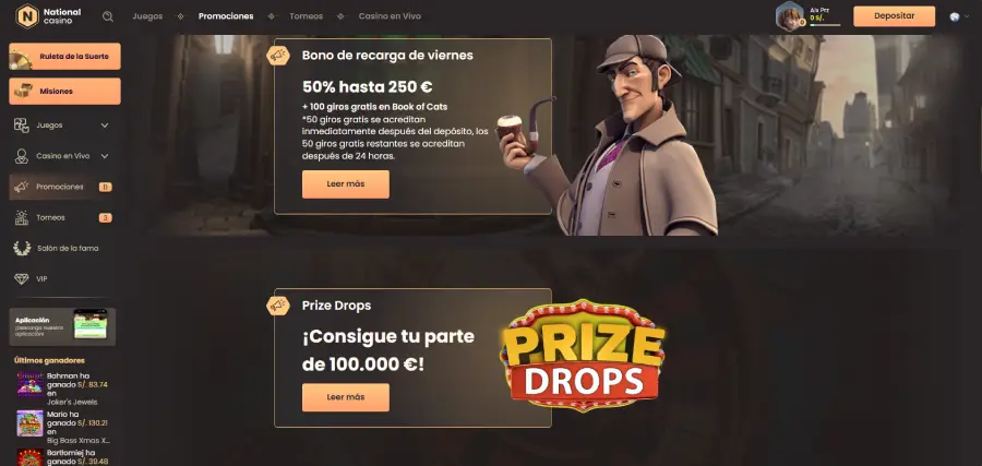 Las promociones de National Casino son el punto fuerte de la plataforma.