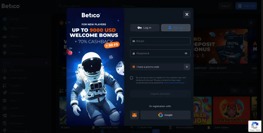 Abrir una cuenta en Betico.