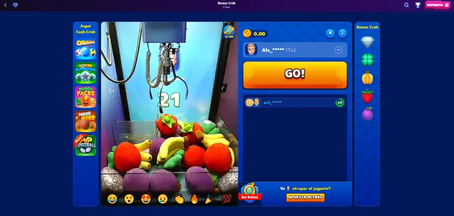 En el Bonus Crab de Roby Casino puedes atrapar free spins, bonos o dinero real.