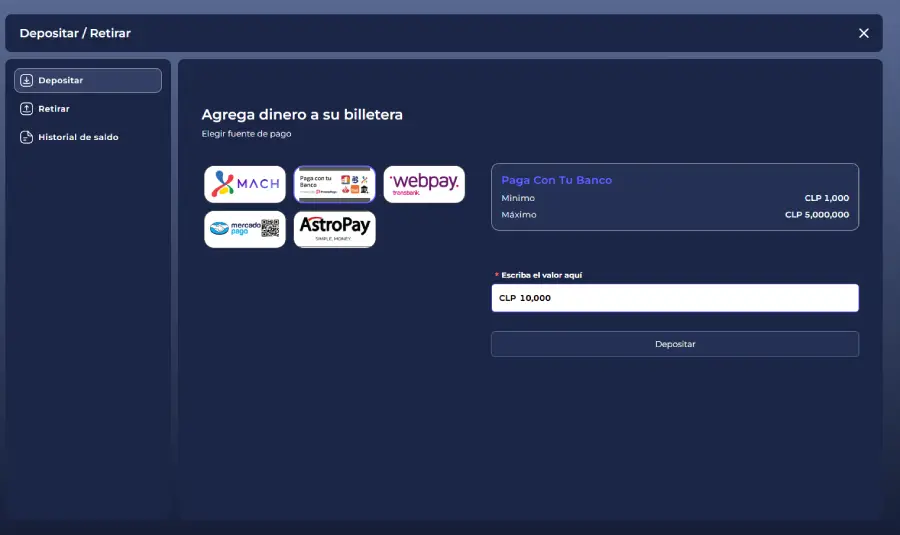 Cajero virtual de Estelarbet.