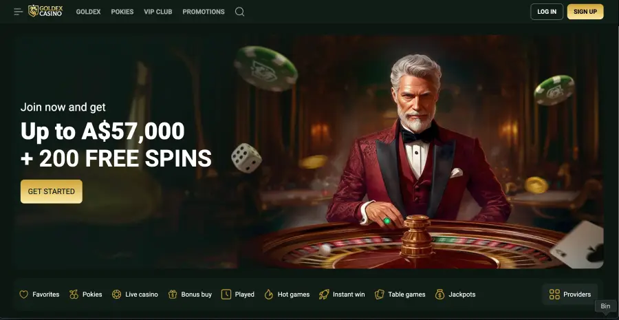 Página de inicio de Goldex Casino, una nueva plataforma 2025.