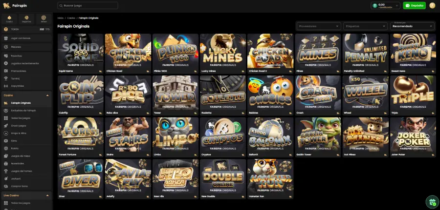 Fairspin destaca con su catálogo de juegos originales y exclusivos.