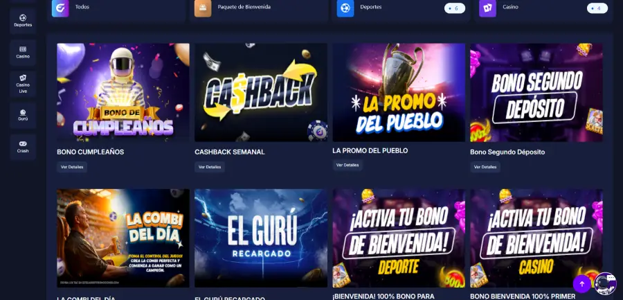 Promociones de Estelarbet en deportes y casino.