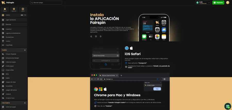 Fairspin tiene una aplicación web progresiva para Android y iOS.