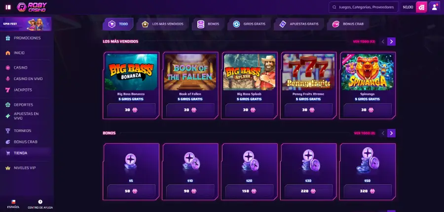 Acumula monedas de Roby Casino y canjealas por más beneficios.