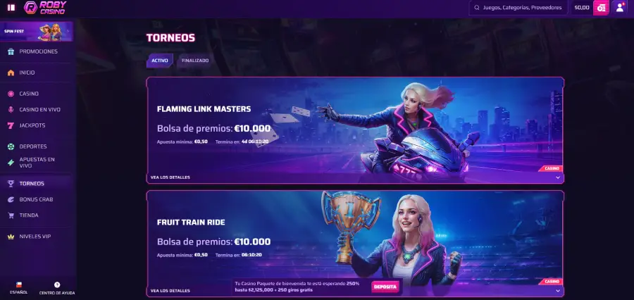 En Roby Casino hay torneos semanales con grandes bolsas de premios.